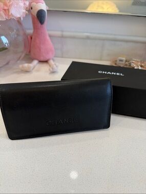 CHANEL Black Glasses case with Embossed Logo